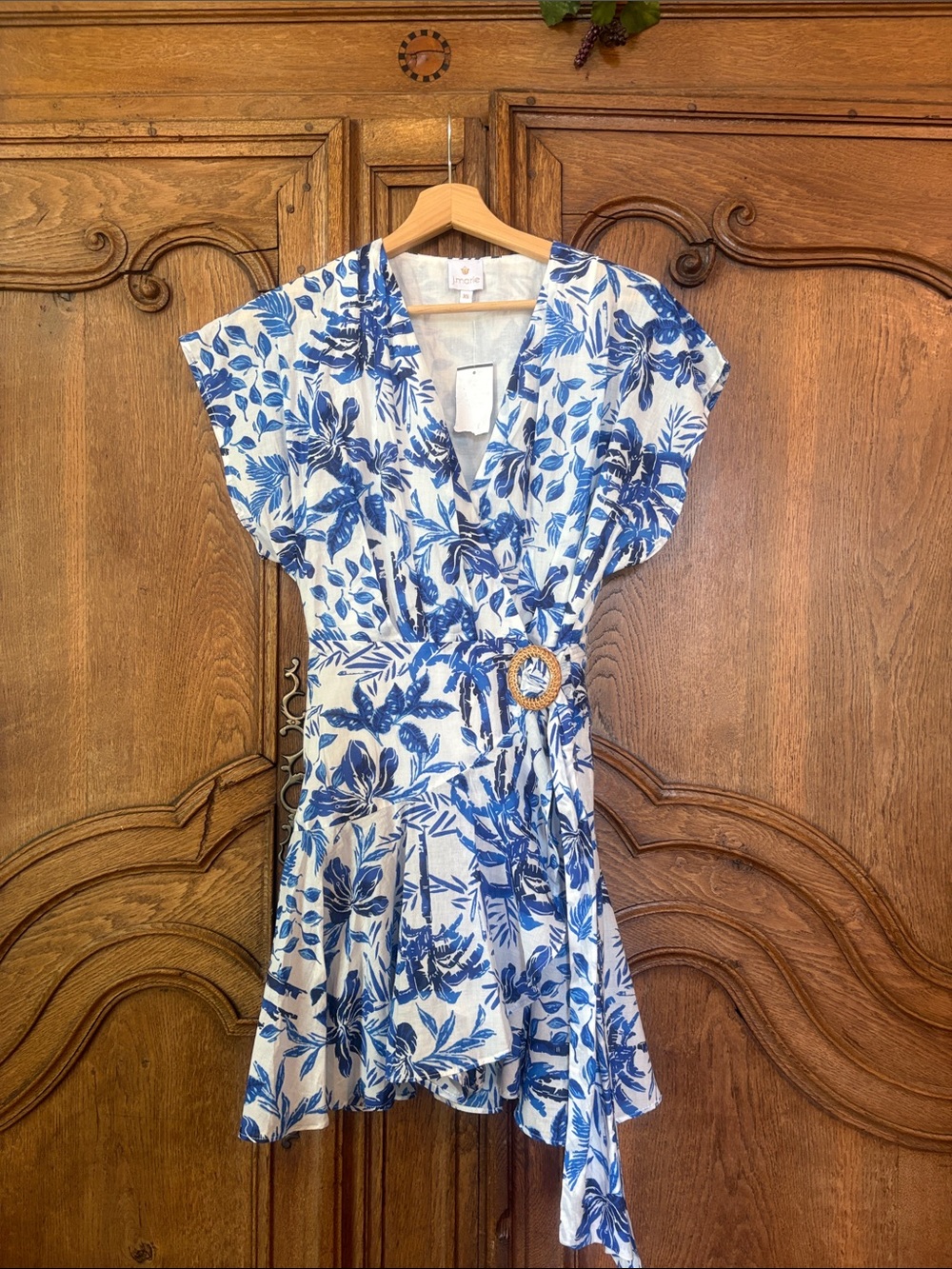 J. Marie The Hayden Eyelet Wrap Romper - White/Blue - Picture 9 of 16